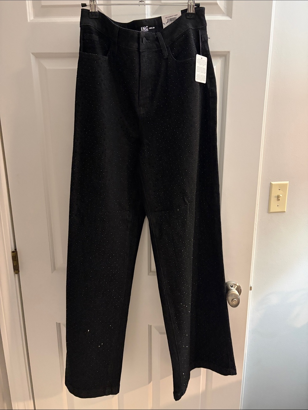 INC International Concepts Black Wide-Leg Corduroy Pants with Stud Detailing